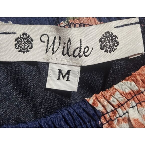 Boho Floral Off-The-Shoulder Dress Womens Medium Wilde Navy/Peach/White Polyeste - Picture 4 of 10